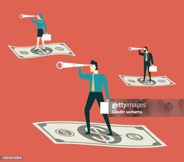 cloud computing - making money - man thinking at computer stock illustrations