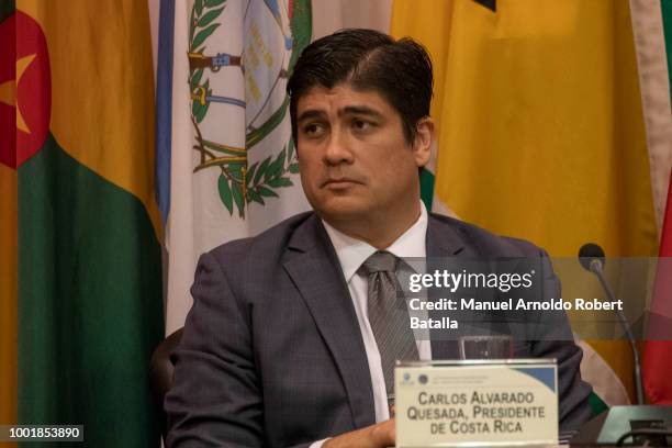 Costa Rican President Carlos Alvarado looks on during the session of Human Rights judges for the 40th Anniversary of the American Convention on Human...