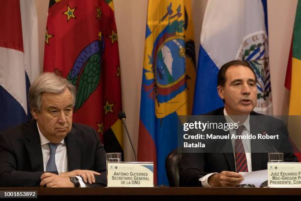 Secretary-General of the United Nations Antonio Guterres and Inter-American Court of Human Rights President Eduardo Ferrer look on during the session...