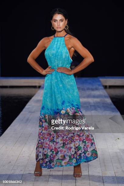 Model walks the runway for Aqua Blu during the Fashion Palette Miami Australian Swim Show SS19 at The Setai Miami Beach on July 15, 2018 in Miami...
