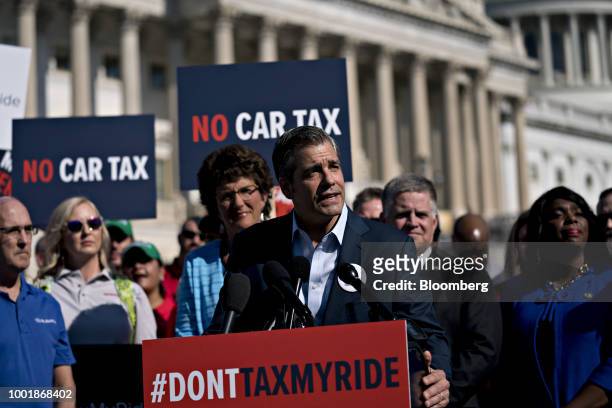 John Bozzella, president and chief executive officer of Global Automakers Inc., speaks during a news conference on Capitol Hill in Washington, D.C.,...