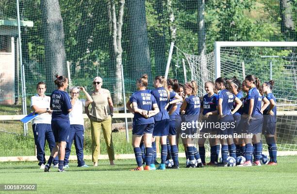 Players of Team Italy U15 Women during the Italian Football Federation U15 Men & Women Stage on July 19, 2018 in Bagno di Romagna, Italy.