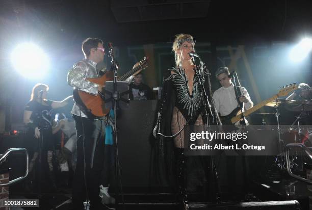 Musician Jake Edgley and actress Gigi Edgley perform at the Ready PARTY One SDCC Preview Night Party held at Fluxx on July 18, 2018 in San Diego,...