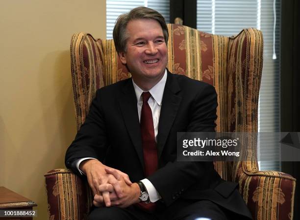 Supreme Court nominee Judge Brett Kavanaugh during a meeting with U.S. Sen. Dean Heller on Capitol Hill July 18, 2018 in Washington, DC. Kavanaugh is...