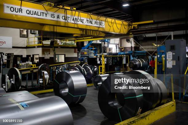 Rolls of sheet metal sit on the factory floor of the Stanley Black & Decker Inc. Craftsman Tools manufacturing facility in Sedalia, Missouri, U.S.,...