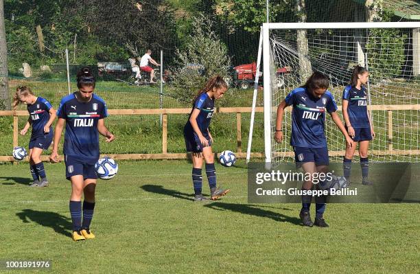 Players of Team Italy U15 Women during Italian Football Federation U15 Men & Women Stage on July 19, 2018 in Bagno di Romagna, Italy.