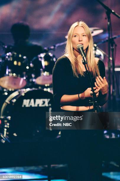 Episode 1706 -- Pictured: Musical guest "Jewel" performing on October 21, 1999 --