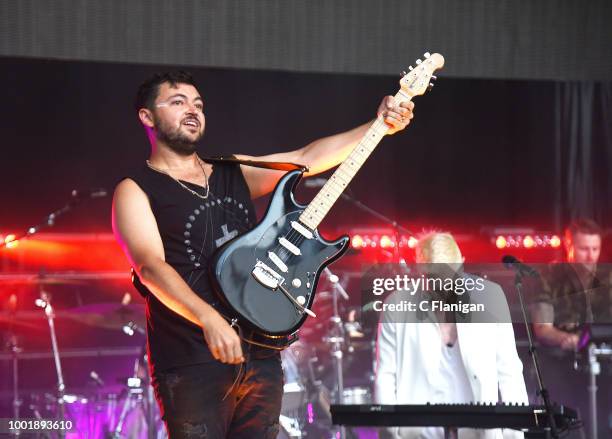 Eli Maiman and Nicholas Petricca of Walk the Moon perform at Shoreline Amphitheatre on July 18, 2018 in Mountain View, California.