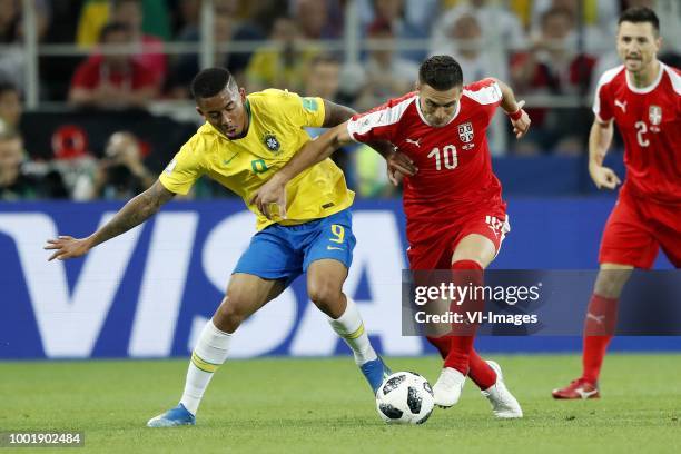 Gabriel Jesus of Brazil, Dusan Tadic of Serbia during the 2018 FIFA World Cup Russia group E match between Serbia and Brazil at the Otkrytiye Arena...