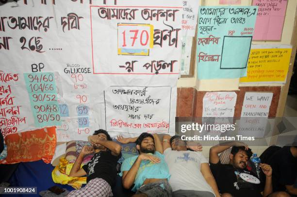 Students of Medical College and Hospital during an indefinite hunger strike, demanding transparency in the hostel allocation counselling system at...