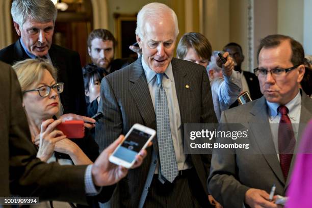 Senate Majority Whip John Cornyn, a Republican from Texas, speaks to members of the media at the U.S. Capitol in Washington, D.C., U.S., on Thursday,...