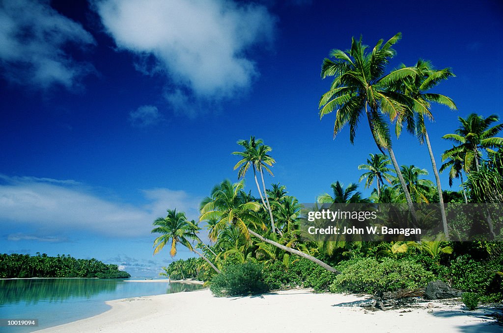 BEACH AT AITUTAKI IN THE COOK ISLES IN POLYNESIA