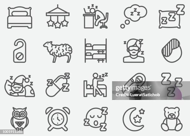 sleeping line icons - sleep sheep stock illustrations