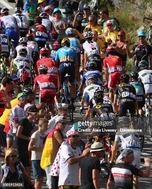The peloton climbs up Alpe d'Huez during Stage 12, a 175.5km stage from Bourg-Saint-Maurice Les Arcs to Alpe d'Huez, of the 105th Tour de France...