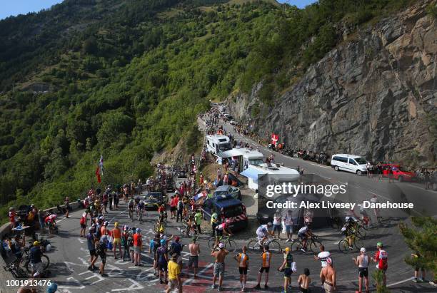 The riders climb up Alpe d'Huez during Stage 12, a 175.5km stage from Bourg-Saint-Maurice Les Arcs to Alpe d'Huez, of the 105th Tour de France 2018,...