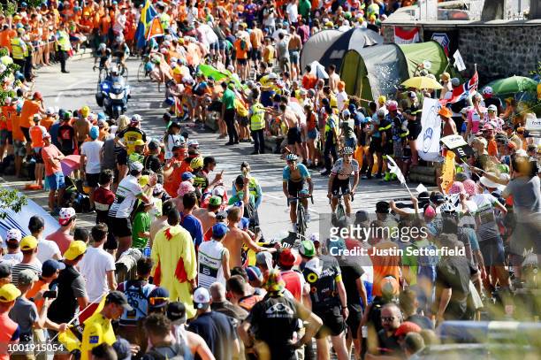 Omar Fraile of Spain and Astana Pro Team / Lukas Postlberger of Austria and Team Bora Hansgrohe / Alpe d'Huez / Public / Fans / during the 105th Tour...