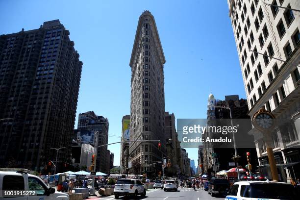 View from the Flatiron Building and blocked roads around the scene of a steam pipe explosion on Fifth Avenue in New York, United States on July 19,...