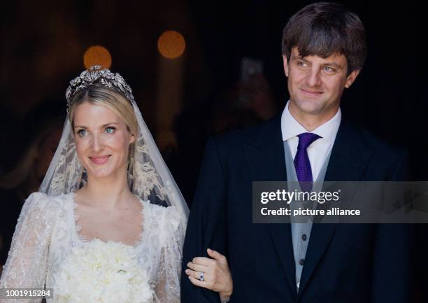Prince Ernst August of Hanover and Ekaterina of Hanover leave the church after their church wedding at the Marktkirche church in Hanover, Germany, 8...
