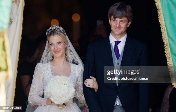 Prince Ernst August of Hanover and Ekaterina of Hanover leave the church after their church wedding at the Marktkirche church in Hanover, Germany, 8...