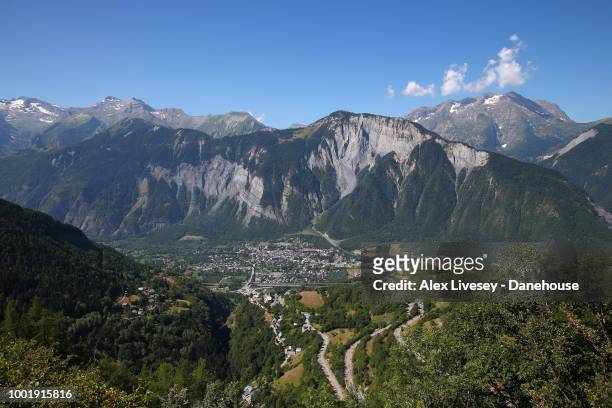 The town of Bourg-d'Oisans is seen from Alpe d'Huez during Stage 12, a 175.5km stage from Bourg-Saint-Maurice Les Arcs to Alpe d'Huez, of the 105th...