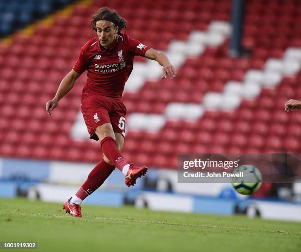 Lazar Markovic of Liverpool Scores the Opener during the Pre-Season Friendly match between Blackburn and Liverpool at Ewood Park on july 19 2018 in...