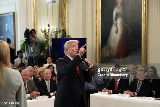 President Donald Trump speaks during a 'Pledge to America's Workers' event at the White House in Washington, D.C., U.S., on Thursday, July 19, 2018....