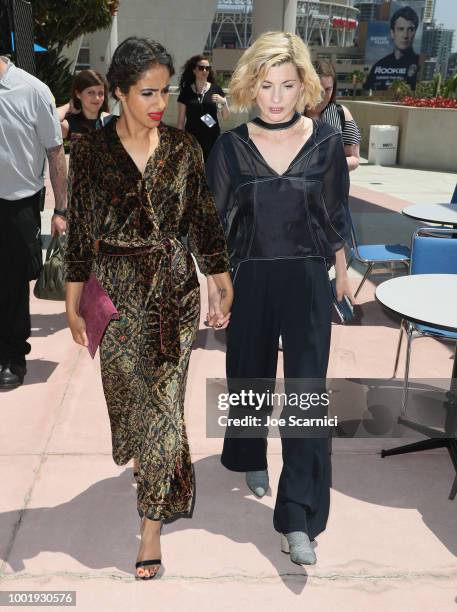 Mandip Gill and Jodie Whittaker attend the Doctor Who: BBC America's Official panel during Comic-Con International 2018 at San Diego Convention...