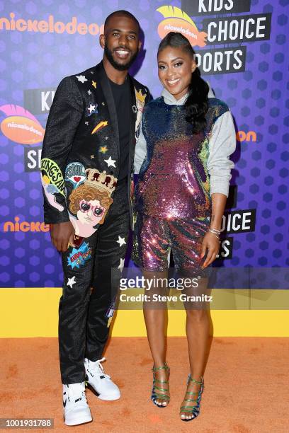 Host Chris Paul and Jada Crawley attend the Nickelodeon Kids' Choice Sports 2018 at Barker Hangar on July 19, 2018 in Santa Monica, California.