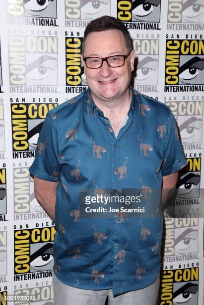 Chris Chibnall poses during the Doctor Who: BBC America's Official panel during Comic-Con International 2018 at San Diego Convention Center on July...