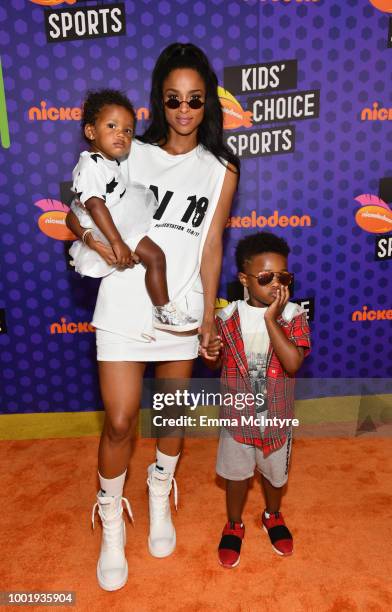 Sienna Princess Wilson, Ciara, and Future Zahir Wilburn attend the Nickelodeon Kids' Choice Sports 2018 at Barker Hangar on July 19, 2018 in Santa...