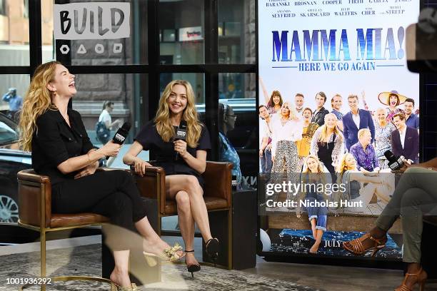 Lily James and Amanda Seyfried visit Build Studio on July 19, 2018 in New York City.