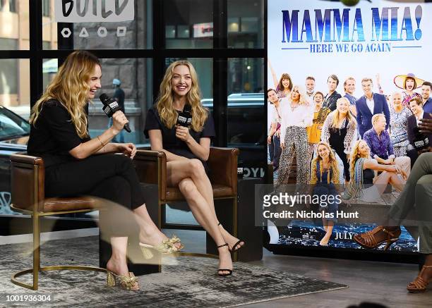 Lily James and Amanda Seyfried visit Build Studio on July 19, 2018 in New York City.