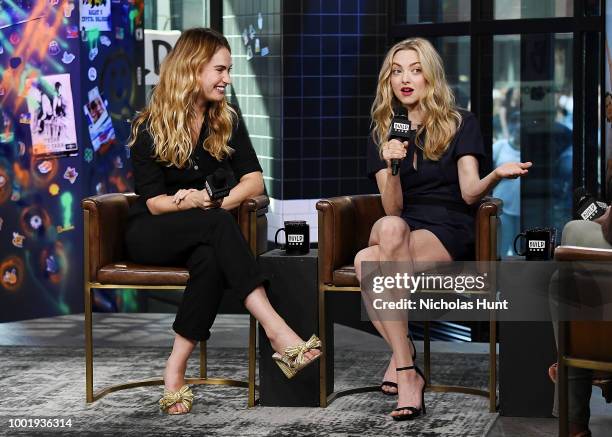 Lily James and Amanda Seyfried visit Build Studio on July 19, 2018 in New York City.