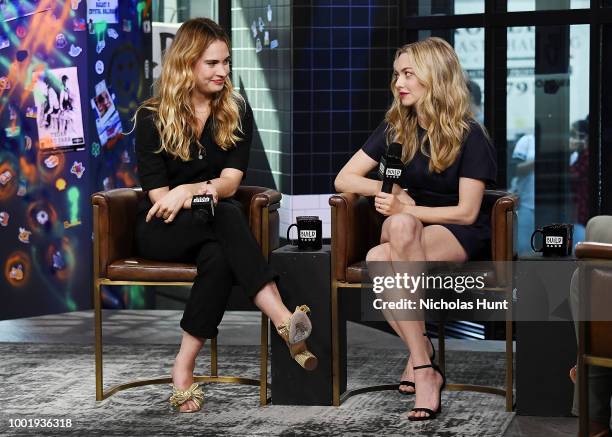 Lily James and Amanda Seyfried visit Build Studio on July 19, 2018 in New York City.