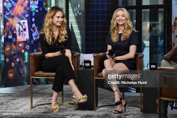 Lily James and Amanda Seyfried visit Build Studio on July 19, 2018 in New York City.