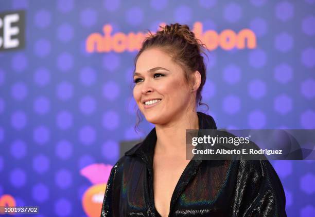 Wrestler Ronda Rousey attends the Nickelodeon Kids' Choice Sports 2018 at Barker Hangar on July 19, 2018 in Santa Monica, California.