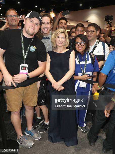 Jodie Whittaker poses with fans at BBC America's "Doctor Who" at Comic-Con International 2018 at San Diego Convention Center on July 19, 2018 in San...