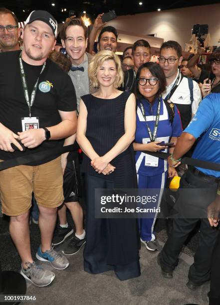 Jodie Whittaker poses with fans at BBC America's "Doctor Who" at Comic-Con International 2018 at San Diego Convention Center on July 19, 2018 in San...