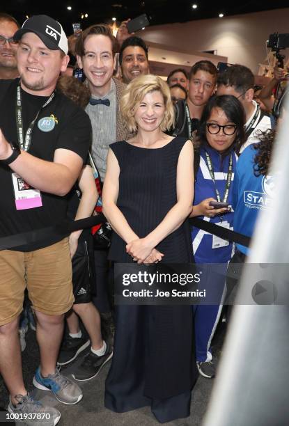 Jodie Whittaker poses with fans at BBC America's "Doctor Who" at Comic-Con International 2018 at San Diego Convention Center on July 19, 2018 in San...