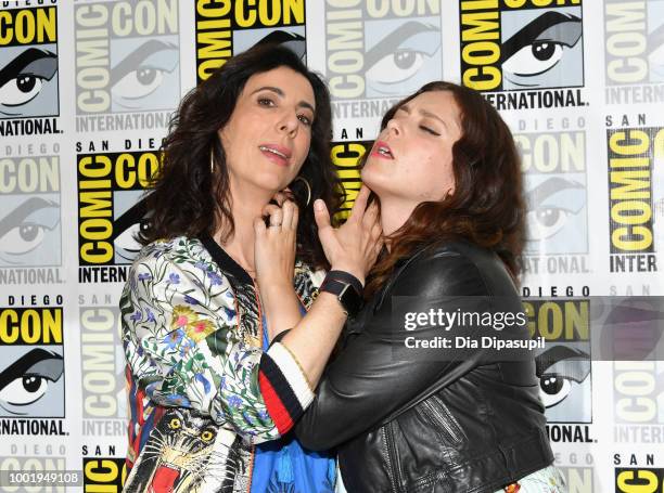 Aline Brosh McKenna and Rachel Bloom of 'Crazy Ex-Girlfriend' attend CBS Television Studios Press Line during Comic-Con International 2018 at Hilton...