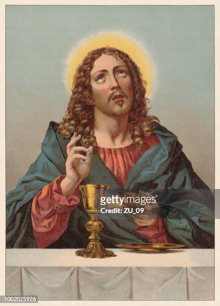 illustrations, cliparts, dessins animés et icônes de le christ, bénissant le pain et le vin peinte (ca.1670) par dolci (1616-1686) - holy week