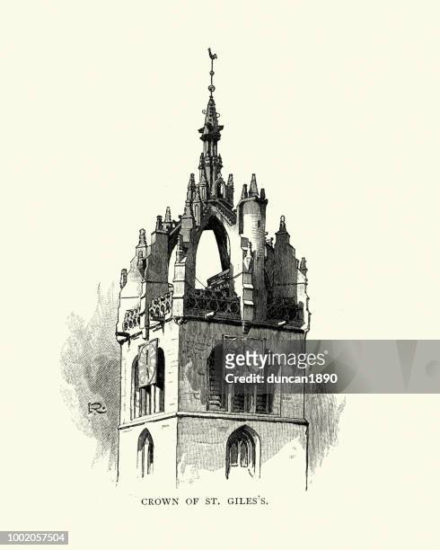 stockillustraties, clipart, cartoons en iconen met kroon en klok toren van st giles kathedraal edinburgh - st giles' cathedral