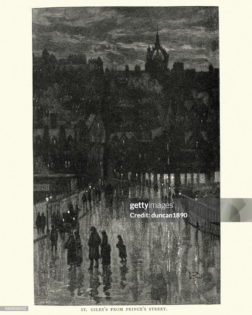 St Giles' Cathedral Edinburgh at night, 19th Century