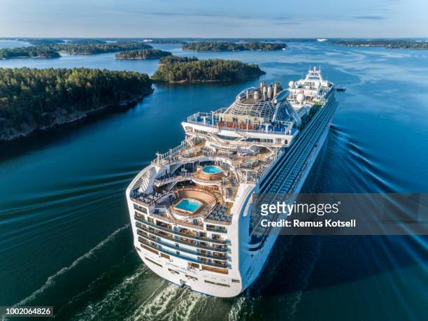 sapphire princess cruiser ship passing by in the stockholm swedish archipelago - baltic sea stock pictures, royalty-free photos & images