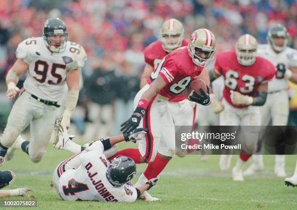 Jerry Rice, Wide Receiver for the San Francisco 49ers during the National Football Conference West game against the Atlanta Falcons on 4 December...