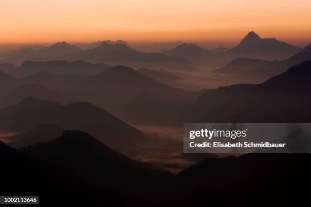 mt herzogstand at sunrise, walchensee lake, bavaria, germany - mt herzogstand bildbanksfoton och bilder