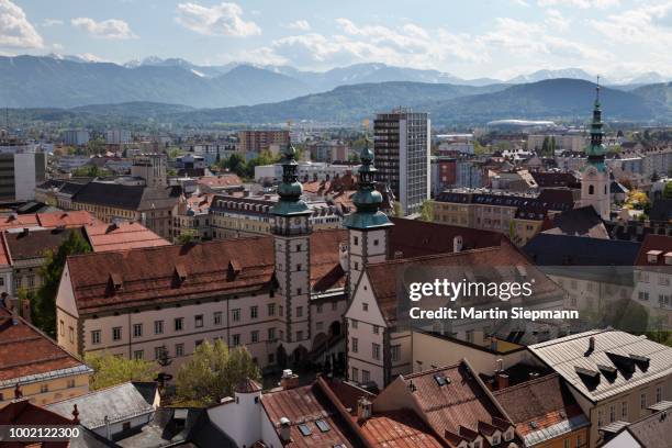 villa, view from the steeple of st. egyd, klagenfurt, carinthia, austria - klagenfurt foto e immagini stock