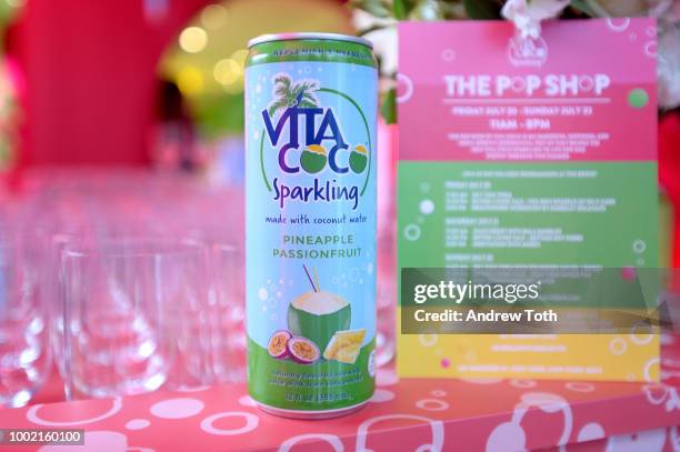 Vita Coco Sparking on display at the experiential pop-up "The Pop Shop By Vita Coco" at intimate launch party in SoHo on July 19, 2018 in New York...