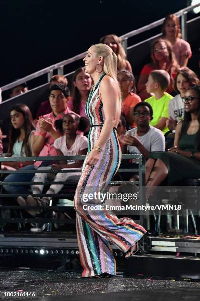 Skier Lindsey Vonn accepts the Need for Speed award onstage during the Nickelodeon Kids' Choice Sports 2018 at Barker Hangar on July 19, 2018 in...