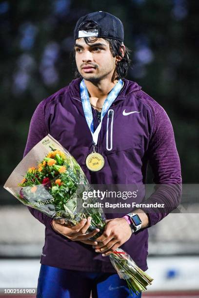 Neeraj Chopra of India during the Meeting of Sotteville on July 17, 2018 in Sotteville-les-Rouen, France.